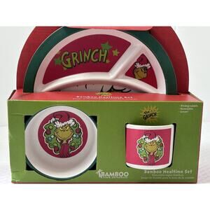 The Grinch Bamboo Christmas Mealtime Set Kids Plate Bowl Mug 3 Pc Dr. Seuss
